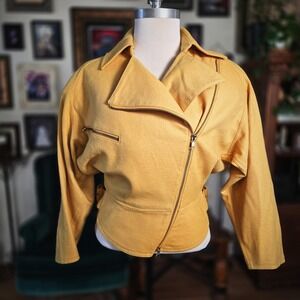 Royal Mode Wool Jacket Mustard Yellow 80s Style Cropped Moto Biker Coat Medium